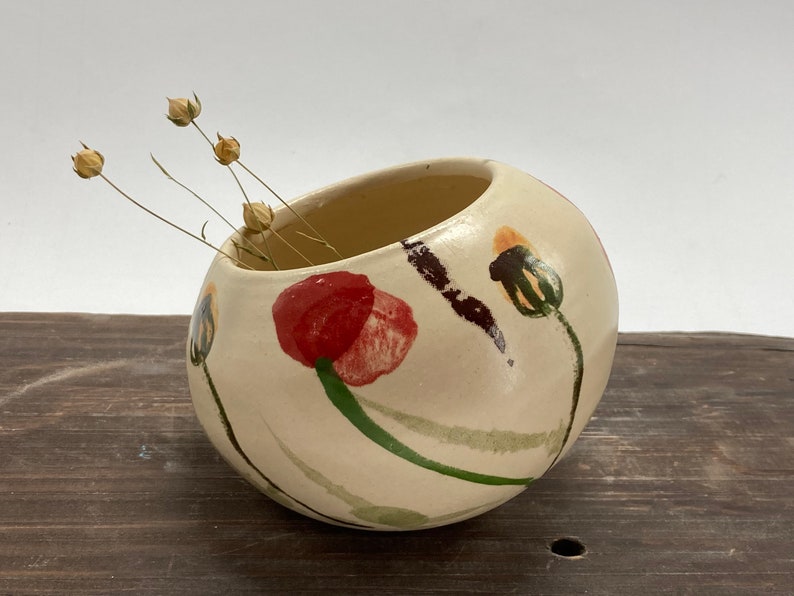 Salt Cellar, Salt Pig Salt keeper, ceramic salt pot, poppies