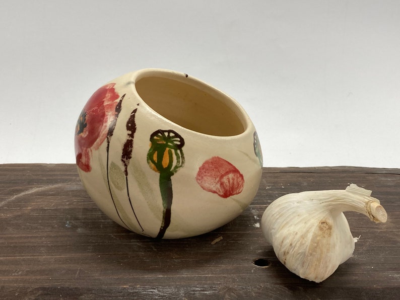 Salt Cellar, Salt Pig Salt keeper, ceramic salt pot, poppies