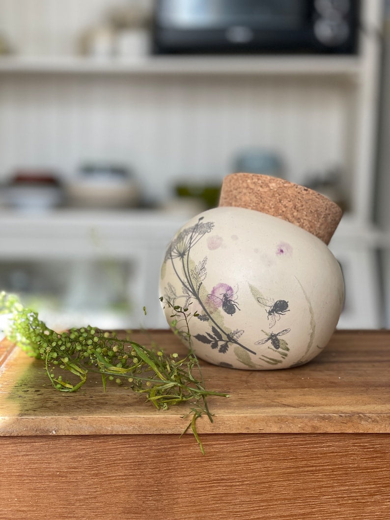 Salt Cellar, Salt Pig Salt keeper, ceramic salt pot, botanical
