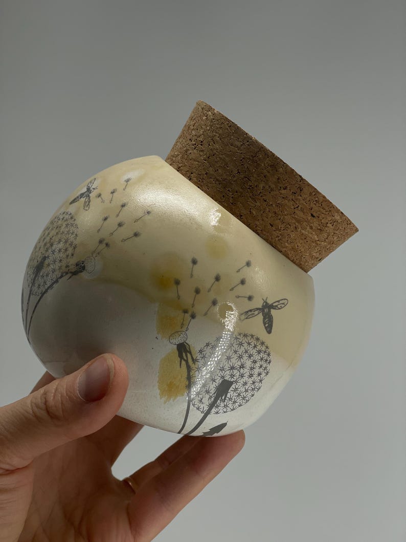 Salt Cellar, Salt Pig Salt keeper, ceramic salt pot, dandelions
