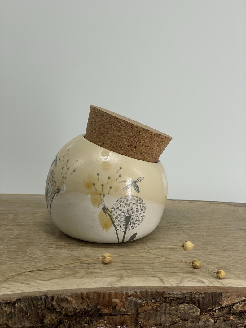 Salt Cellar, Salt Pig Salt keeper, ceramic salt pot, dandelions