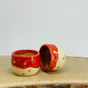 Ceremonial cocoa mugs, Espresso tumbler, red, golden hearts, set of two