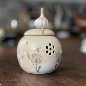Garlic keeper, dandelion, onion storage, Garlic jar, pottery garlic keeper,