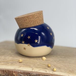 Salt pot, Salt Pig Salt keeper, ceramic cellar, golden stars