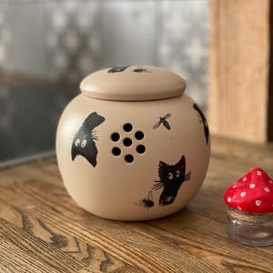Black cat Garlic jar, pottery garlic keeper, funny