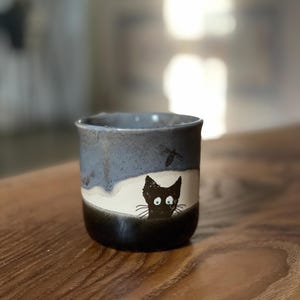 Cat mug, black cat mug, fun funny mug, cat lovers, gray black cup