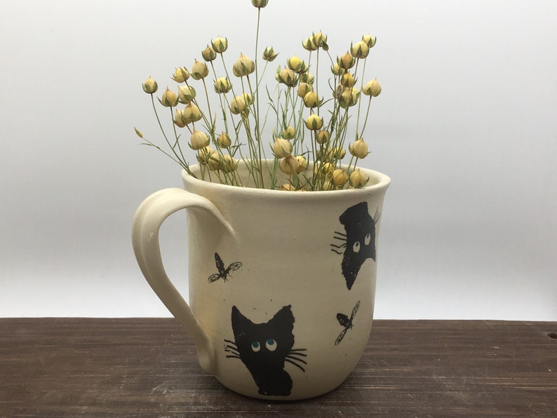 Ceramic mug, handmade ceramic mug, pottery mug, handpainted mug, cat mug