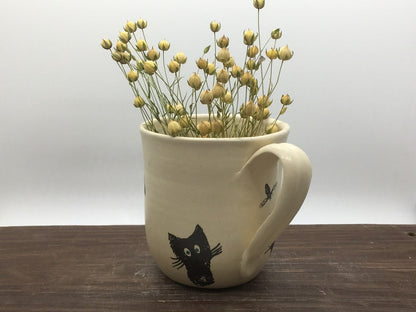 Ceramic mug, handmade ceramic mug, pottery mug, handpainted mug, cat mug