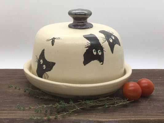 Cat ceramic, Cat pottery, Butter dish, Butter keeper, ceramic butter dish, cats