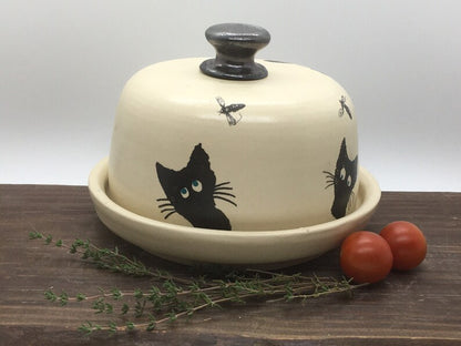 Cat ceramic, Cat pottery, Butter dish, Butter keeper, ceramic butter dish, cats