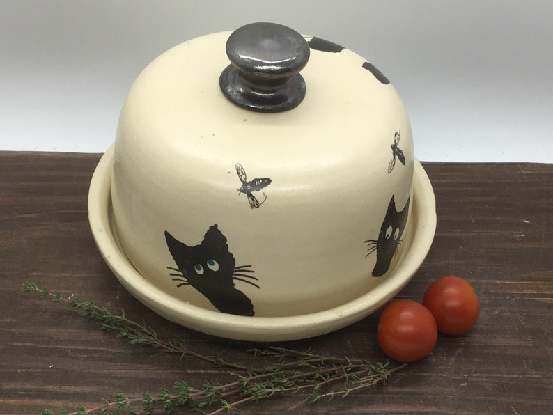 Cat ceramic, Cat pottery, Butter dish, Butter keeper, ceramic butter dish, cats