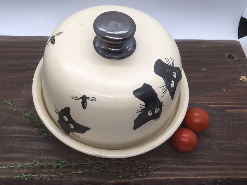 Cat ceramic, Cat pottery, Butter dish, Butter keeper, ceramic butter dish, cats