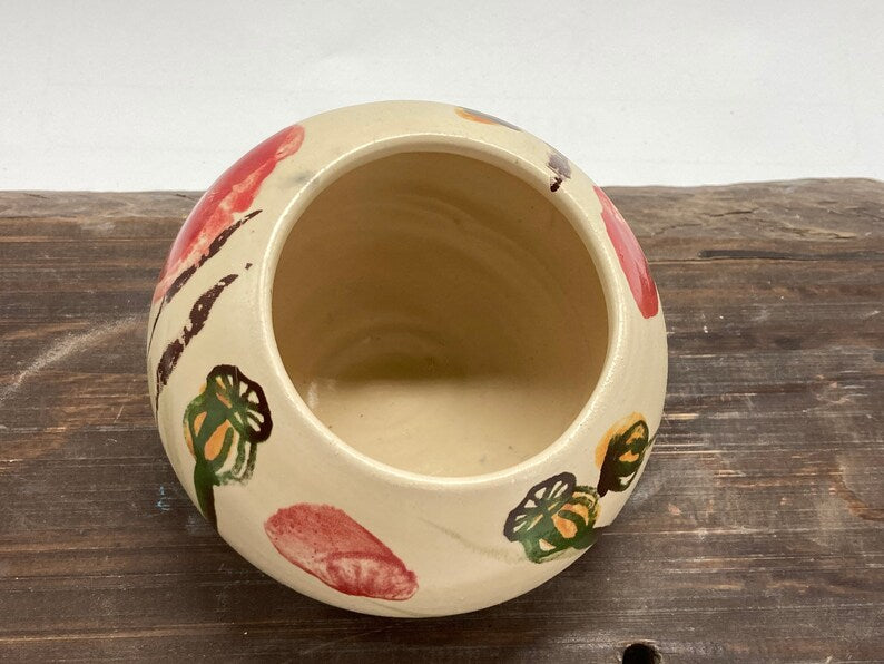 Salt Cellar, Salt Pig Salt keeper, ceramic salt pot, poppies