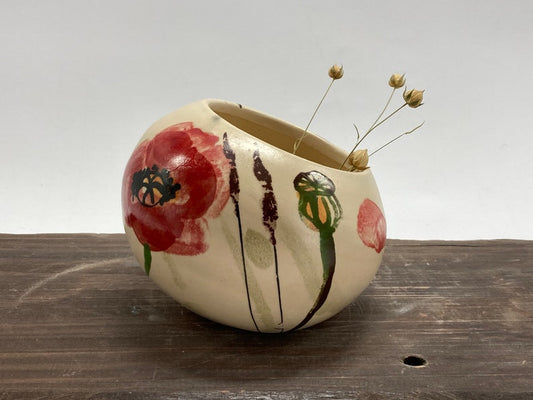Salt Cellar, Salt Pig Salt keeper, ceramic salt pot, poppies