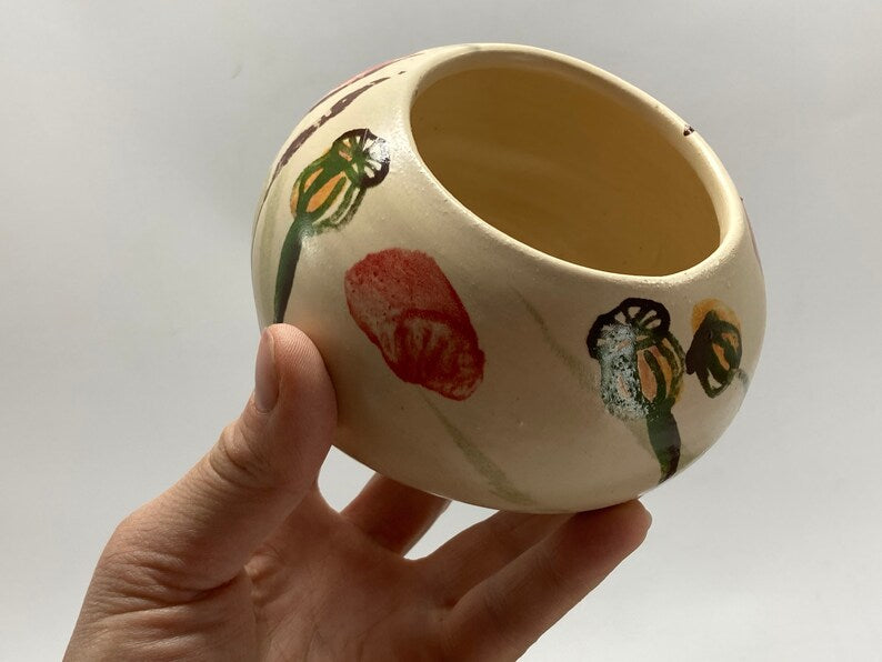 Salt Cellar, Salt Pig Salt keeper, ceramic salt pot, poppies