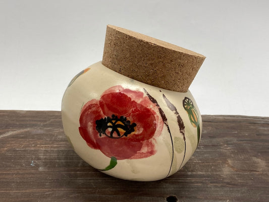 Salt Cellar, Salt Pig Salt keeper, ceramic salt pot, poppies