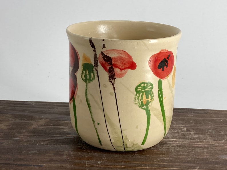 Pottery Poppies mug, Poppies ceramic cup, meadow flower mug, Wildflower pottery mug