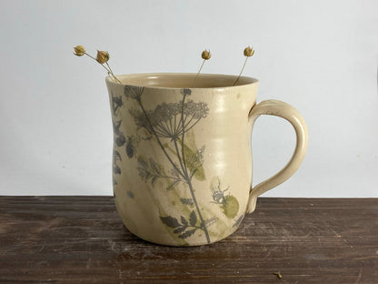 Pottery flower mug, Pottery floral cup, botanical pottery cup, meadow flower mug, Wildflower cup