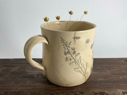 Pottery flower mug, Pottery floral cup, botanical pottery cup, meadow flower mug, Wildflower cup