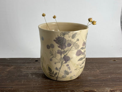 Pottery flower mug, Pottery floral cup, botanical pottery cup, meadow flower mug, Wildflower cup