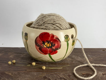 Ceramic Yarn Bowl, Ceramic Knitting Bowl, poppies ceramic, gift for sister