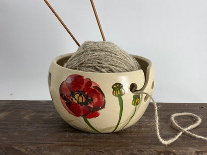 Ceramic Yarn Bowl, Ceramic Knitting Bowl, poppies ceramic, gift for sister