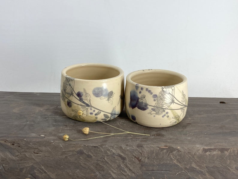 ceremonial cacao pitcher, Espresso/coffee tumbler, botanical, set of two