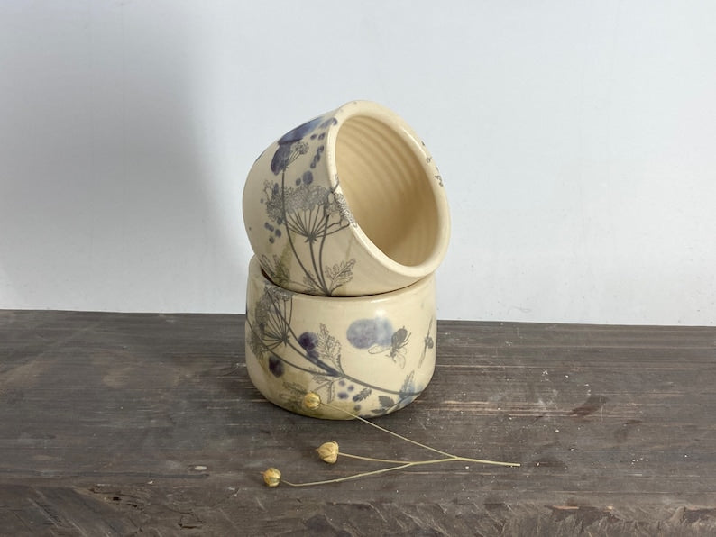 ceremonial cacao pitcher, Espresso/coffee tumbler, botanical, set of two