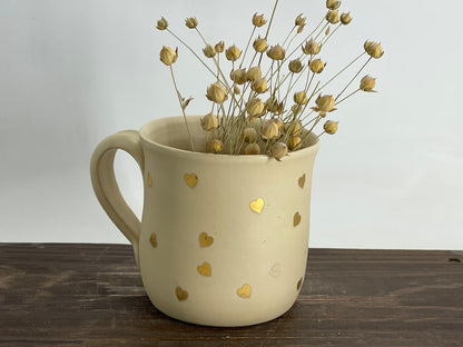 Golden heart Ceramic mug, handmade ceramic mug, pottery mug, handpainted mug, heart mug, gold
