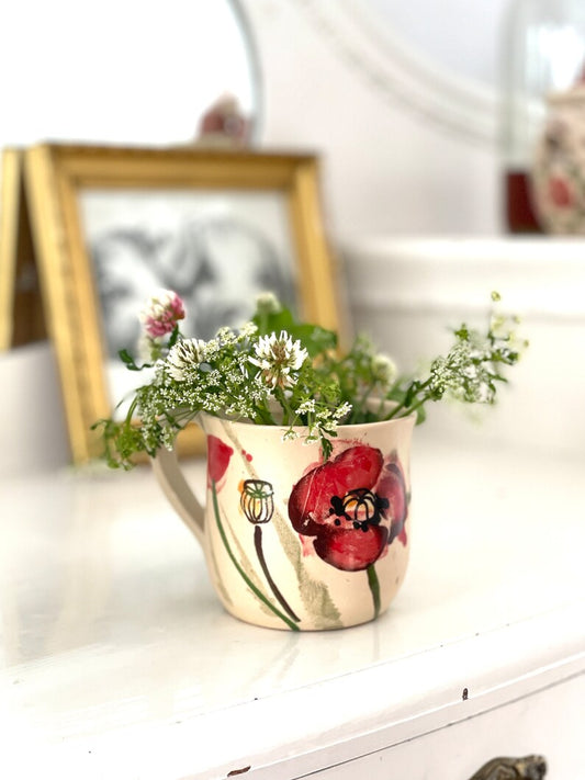 Pottery Poppies mug, Poppies ceramic cup, meadow flower mug, Wildflower pottery mug