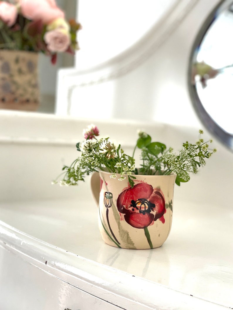 Pottery Poppies mug, Poppies ceramic cup, meadow flower mug, Wildflower pottery mug