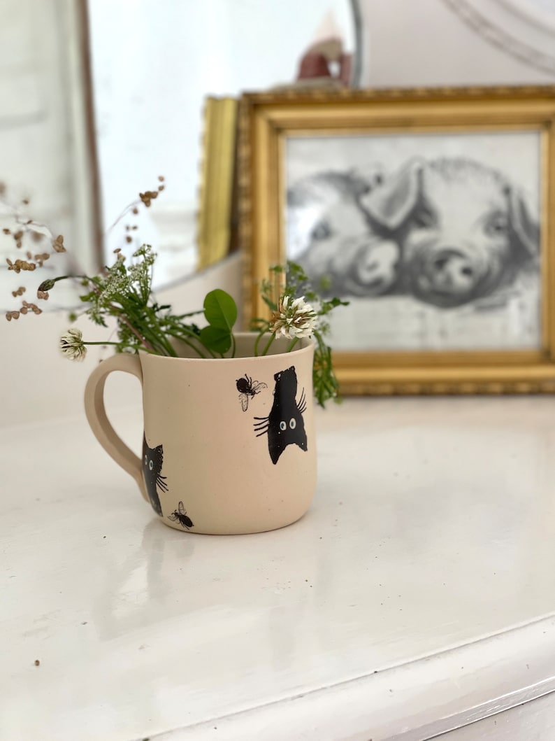 Ceramic mug, handmade ceramic mug, pottery mug, handpainted mug, cat mug