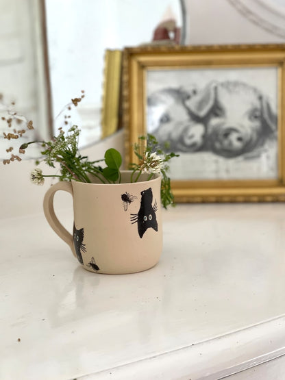 Ceramic mug, handmade ceramic mug, pottery mug, handpainted mug, cat mug