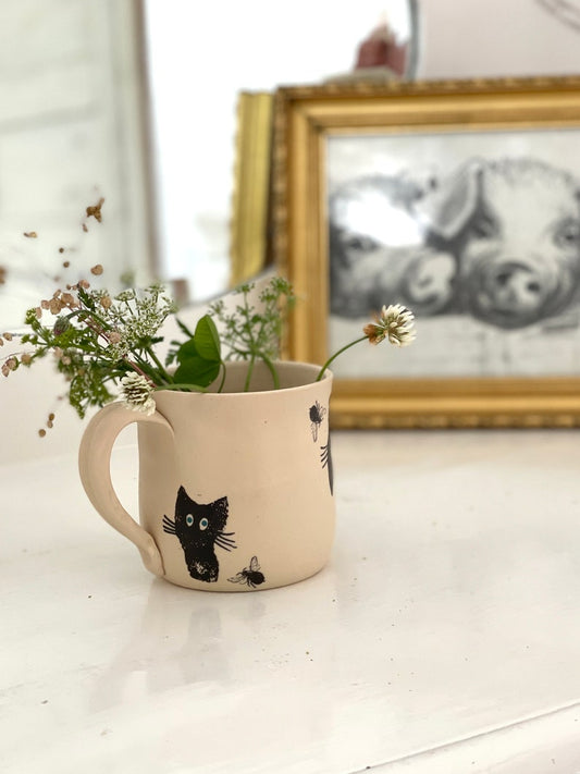 Ceramic mug, handmade ceramic mug, pottery mug, handpainted mug, cat mug