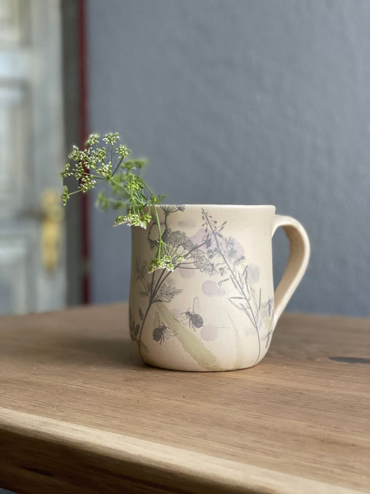 Pottery flower mug, Pottery floral cup, botanical pottery cup, meadow flower mug, Wildflower cup