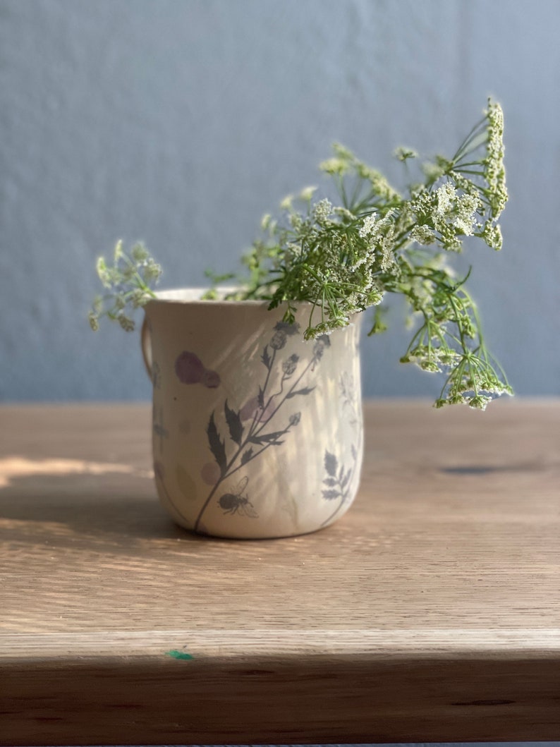 Ceramic mug, handmade ceramic mug, pottery mug, handpainted mug, flower mug