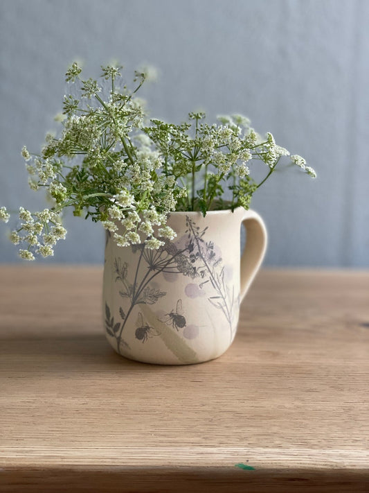 Ceramic mug, handmade ceramic mug, pottery mug, handpainted mug, flower mug