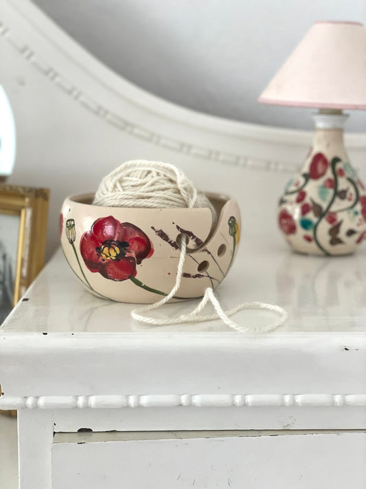 Ceramic Yarn Bowl, Ceramic Knitting Bowl, poppies ceramic, gift for sister