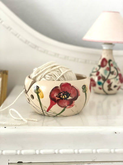 Ceramic Yarn Bowl, Ceramic Knitting Bowl, poppies ceramic, gift for sister