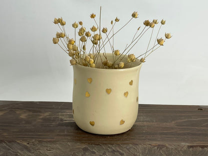 Golden heart Ceramic mug, handmade ceramic mug, pottery mug, handpainted mug, heart mug, gold