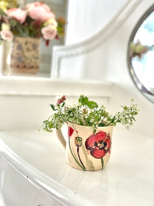 Pottery Poppies mug, Poppies ceramic cup, meadow flower mug, Wildflower pottery mug