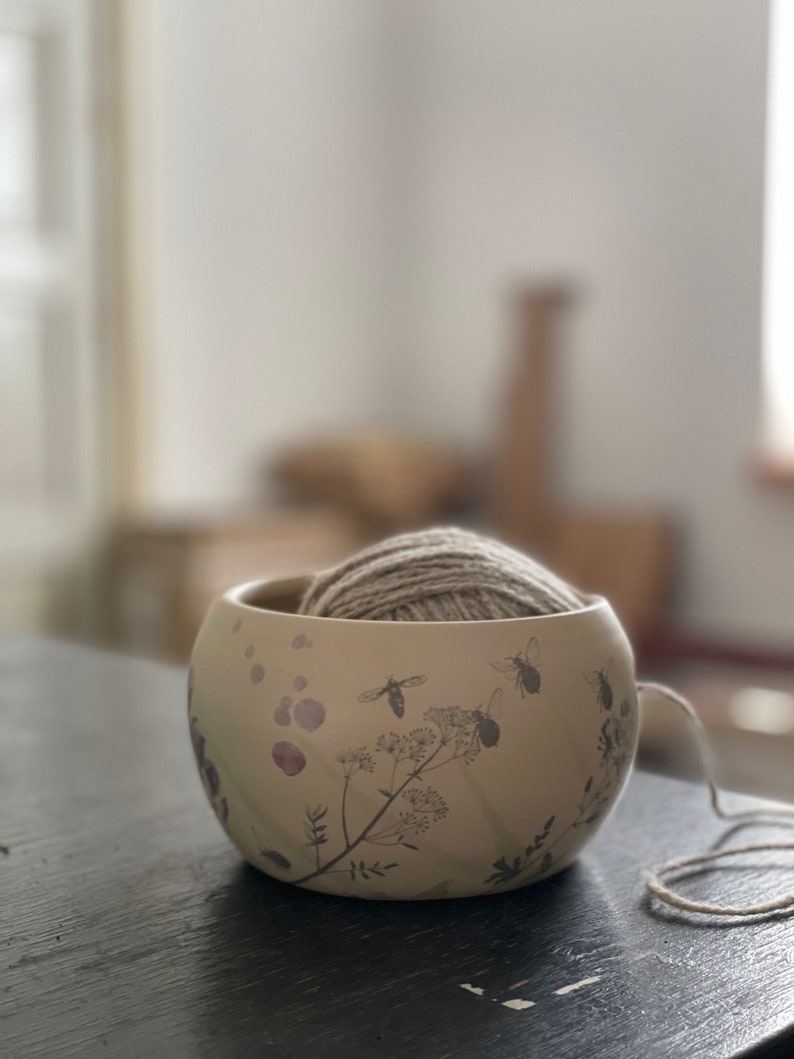Ceramic Yarn Bowl, Knitting Bowl or Crochet Bowl, gift for knitters, white, simple