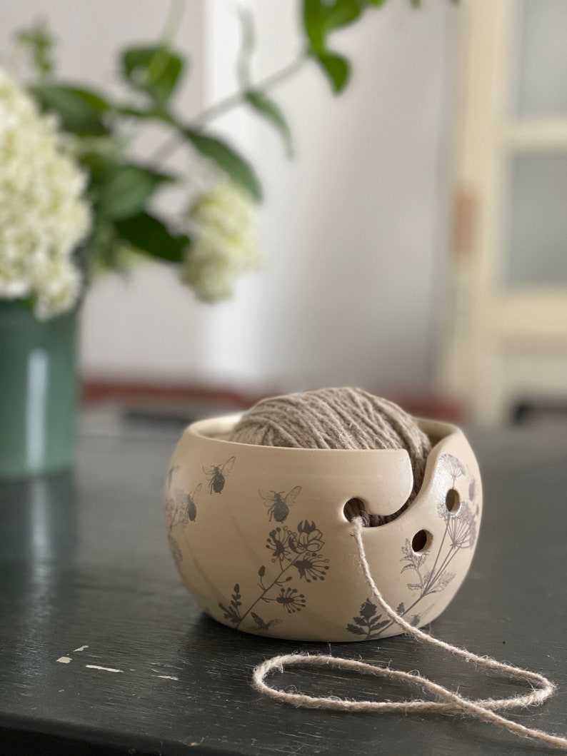 Ceramic Yarn Bowl, Knitting Bowl or Crochet Bowl, gift for knitters, white, simple