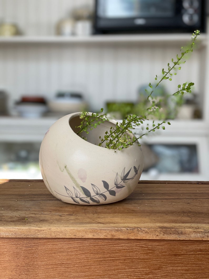 Salt Cellar, Salt Pig Salt keeper, ceramic salt pot, botanical