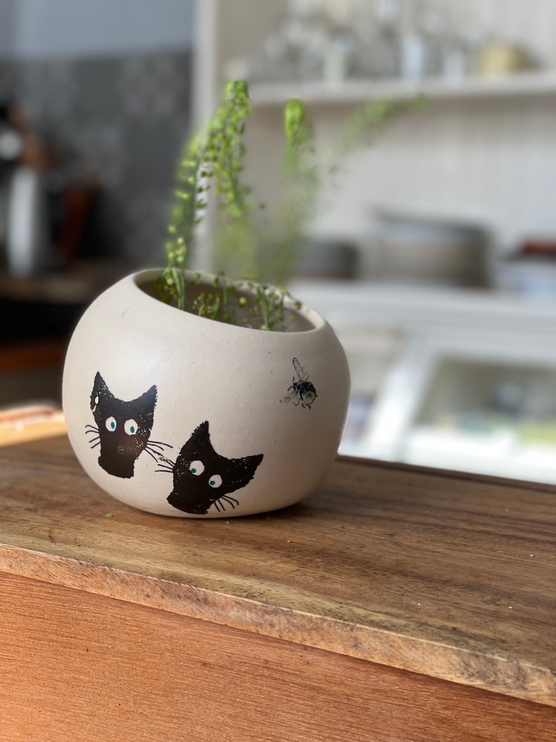 Salt Cellar, Salt Pig Salt keeper, ceramic salt pot, black cats