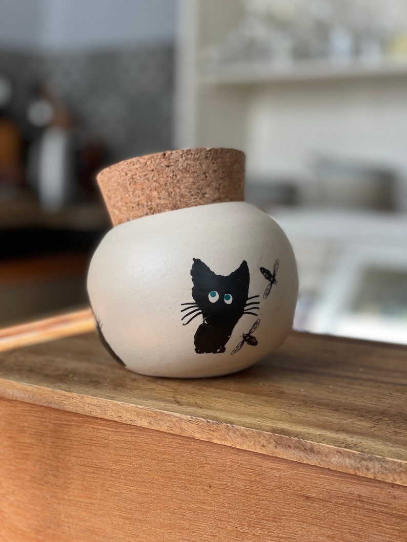 Salt Cellar, Salt Pig Salt keeper, ceramic salt pot, black cats