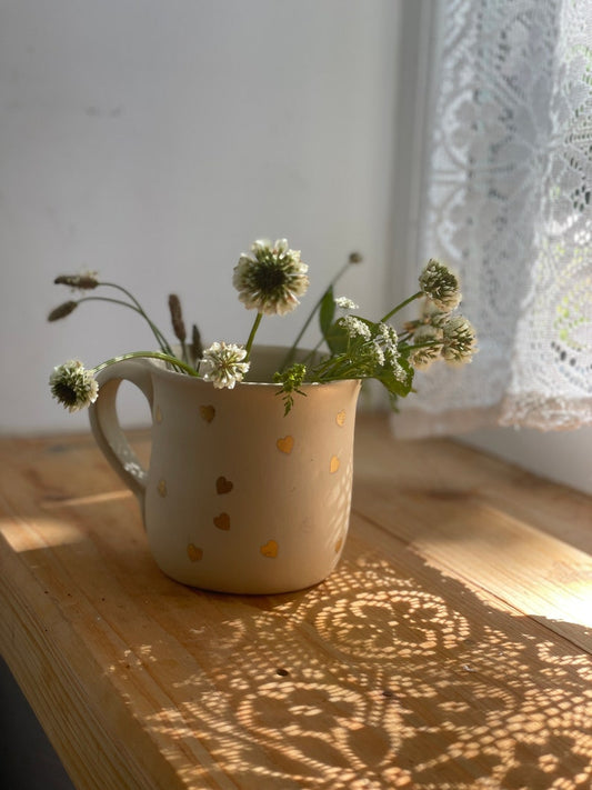 Golden heart Ceramic mug, handmade ceramic mug, pottery mug, handpainted mug, heart mug, gold