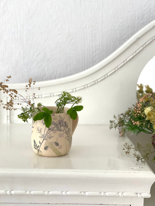 Pottery flower mug, Pottery floral cup, botanical pottery cup, meadow flower mug, Wildflower cup