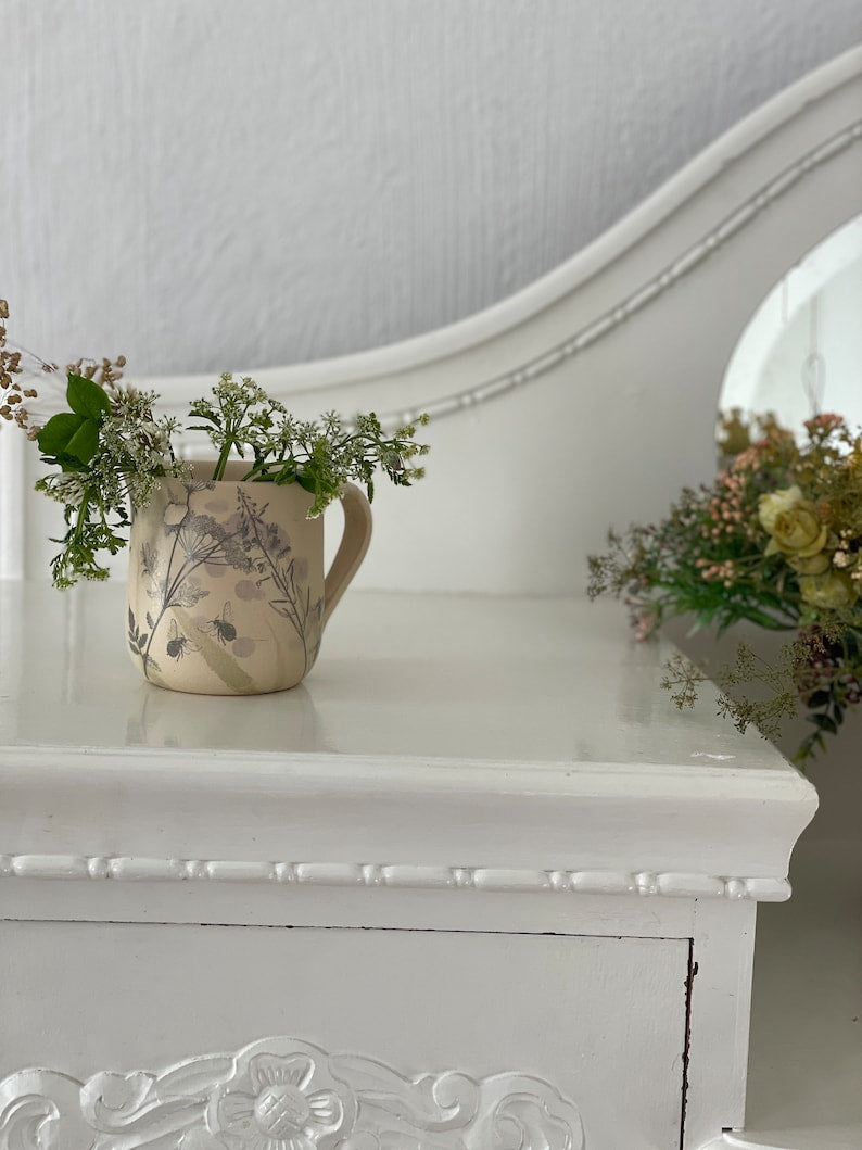 Ceramic mug, handmade ceramic mug, pottery mug, handpainted mug, flower mug