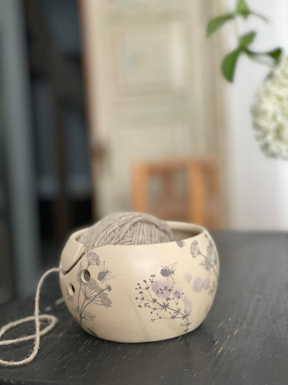 Pottery yarn bowl, pottery knitting bowl, ceramic yarn bowl, flower yarn bowl